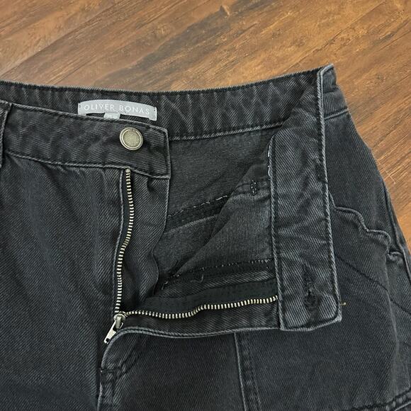 OLIVER BONAS Jeans Black Denim Cropped Wide Leg HR Baggy Gothic - Picture 5 of 11